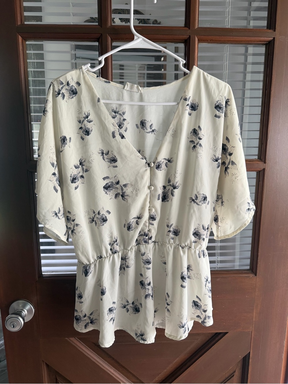 Sienna Sky Cream Blouse with Navy Floral Print